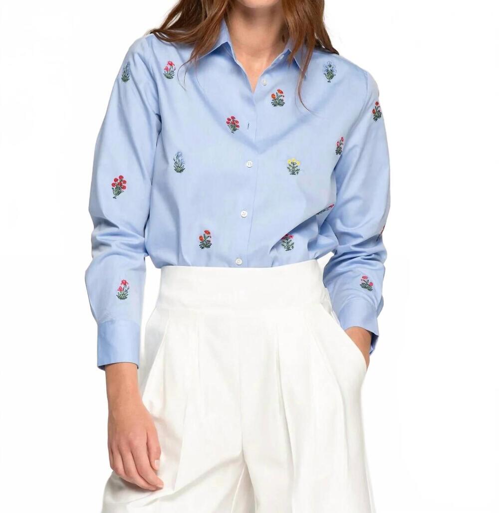 NEW VILAGALLO floral embroidery classic cut shirt in blue